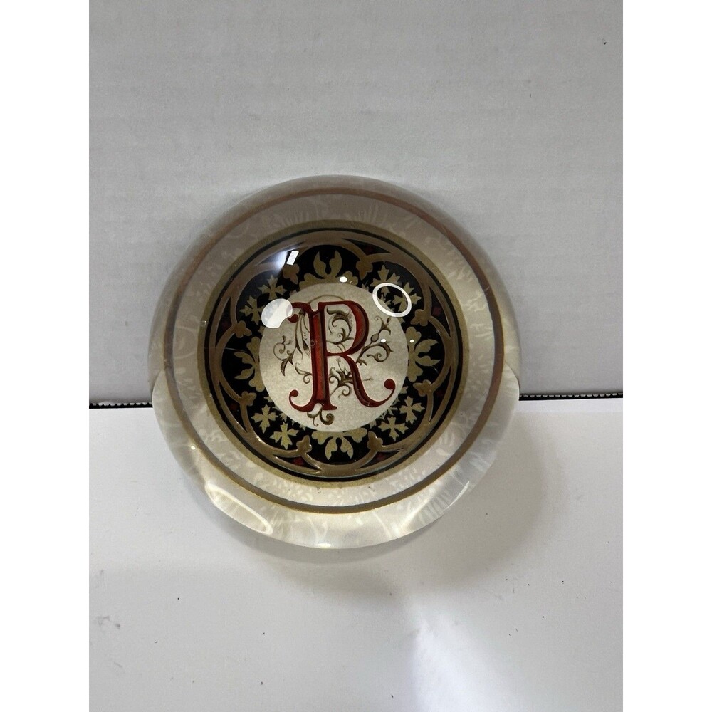 Punch Studio Crystal Letter R Monogram Paperweight France 3.5" Victorian Revival
